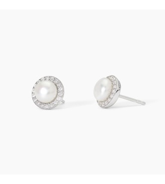 Pendientes de plata 925 rodiada con perlas cultivadas tipo botón 6,
5-7 mm y circonitas blancas 1,25 mm