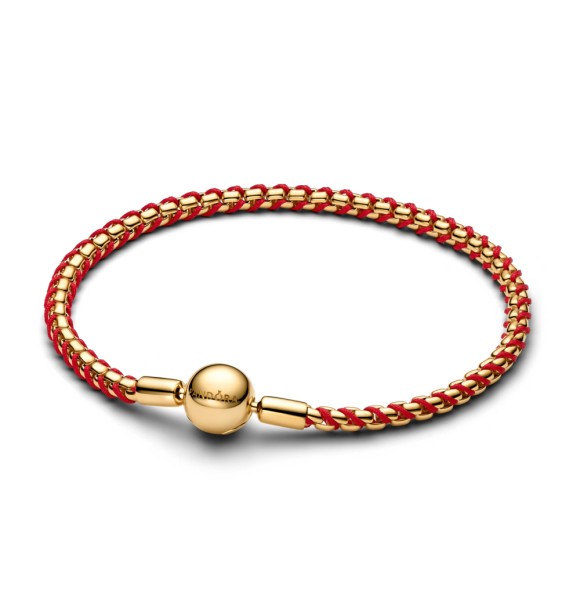 563816C01-23 Braided 14k gold-plated box chain bracelet with red textile cord
