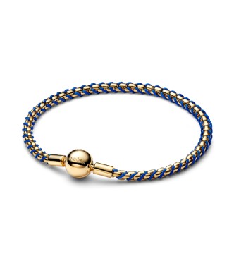563816C02-19 Braided 14k gold-plated box chain bracelet with blue textile cord