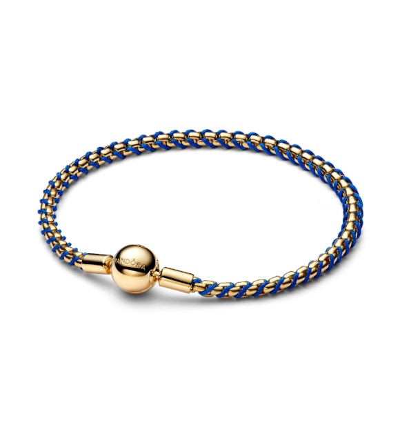 563816C02-19 Braided 14k gold-plated box chain bracelet with blue textile cord