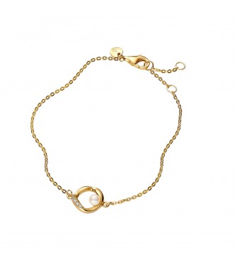 PANDORA 563830C01 14k gold-plated bracelet with treated white freshwater cultured pearl and clear cubic zirconia