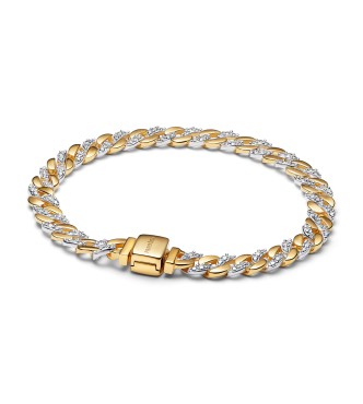 564229C01-18 Cuban chain sterling silver and 14k gold-plated bracelet with clear cubic zirconia