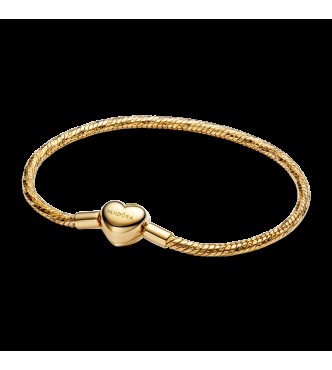 PANDORA 564236C00 Pulsera de cadena de serpiente facetada bañada en oro de 14k con cierre de corazón grabable