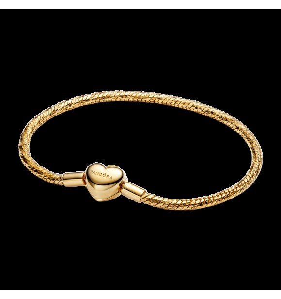 PANDORA 564236C00 Pulsera de cadena de serpiente facetada bañada en oro de 14k con cierre de corazón grabable