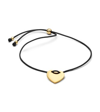 PANDORA 564420C01 Engravable heart 14k gold-plated sliding bracelet with black nylon