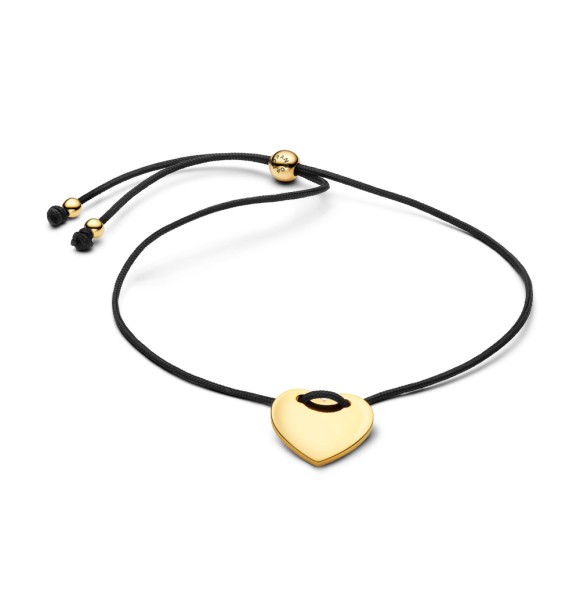 PANDORA 564420C01 Engravable heart 14k gold-plated sliding bracelet with black nylon