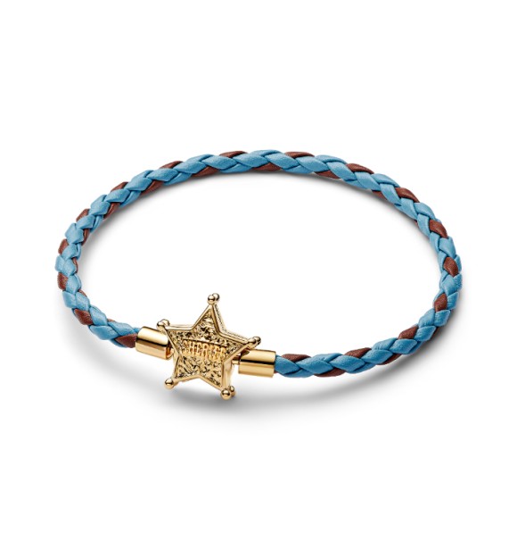 564605C01-S3 Disney Toy Story 14k gold-plated bracelet with blue and brown leather