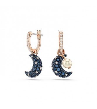SWAROVSKI PENDIENTES SUBLIMA, DISEÑO ASIMETRICO LUNA MULTICOLORES,
 BAÑO TONO ORO ROSA
