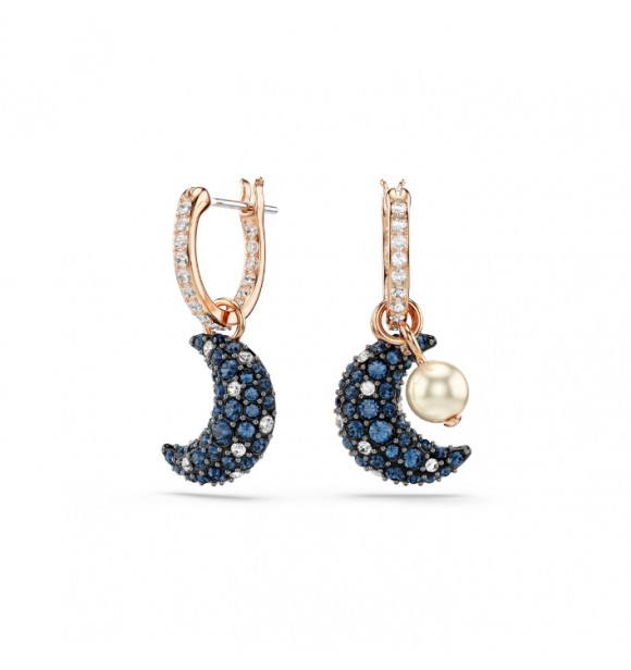 SWAROVSKI PENDIENTES SUBLIMA, DISEÑO ASIMETRICO LUNA MULTICOLORES,
 BAÑO TONO ORO ROSA