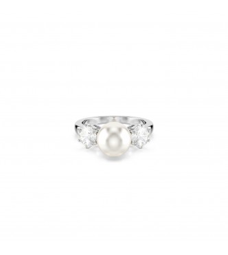 SWAROVSKI ANILLO DE COCTEL MATRIX, PERLA DE CRISTAL,
 TALLA REDONDA, BLANCO, BAÑO DE RODIO