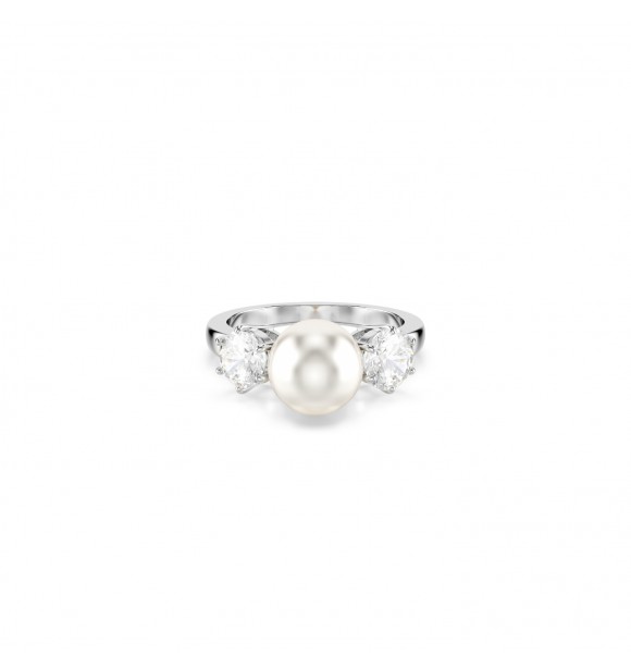 SWAROVSKI ANILLO DE COCTEL MATRIX, PERLA DE CRISTAL,
 TALLA REDONDA, BLANCO, BAÑO DE RODIO