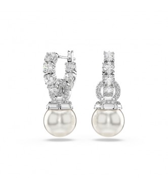 SWAROVSKI PENDIENTES MATRIX, PERLA DE CRISTAL,
 TALLA REDONDA BLANCOS, BAÑO DE RODIO