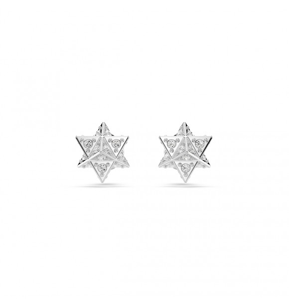 SWAROVSKI PENDIENTES DE BOTÓN DEXTERA, TALL REDONDA,
 EXTRELLA, BLANCOS, BAÑO DE RODIO