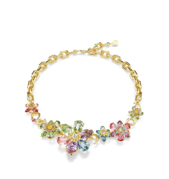 SWAROVSKI COLLAR IDYLLIA, TALLAS MIXTAS,
 FLOR MULTICOLOR, BAÑO TONO ORO