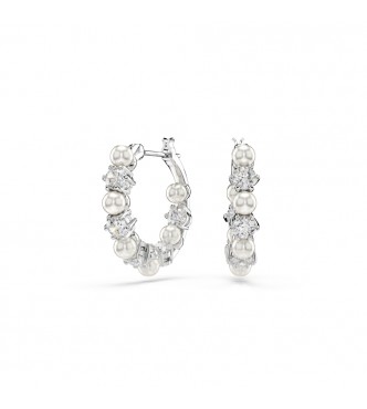 SWAROVSKI PENDIENTES MATRIX, PERLA DE CRISTAL,
 TALLA REDONDA BLANCAS, BAÑO DE RODIO.