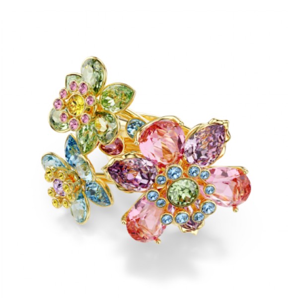SWAROVSKI ANILLO IDYLLIA, TALLAS MIXTAS,
 FLOR MULTICOLOR, BAÑO TONO ORO