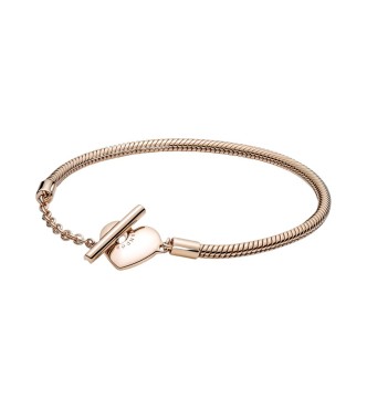 589285C00-18 Snake chain 14k rose gold-plated T-bar heart bracelet
