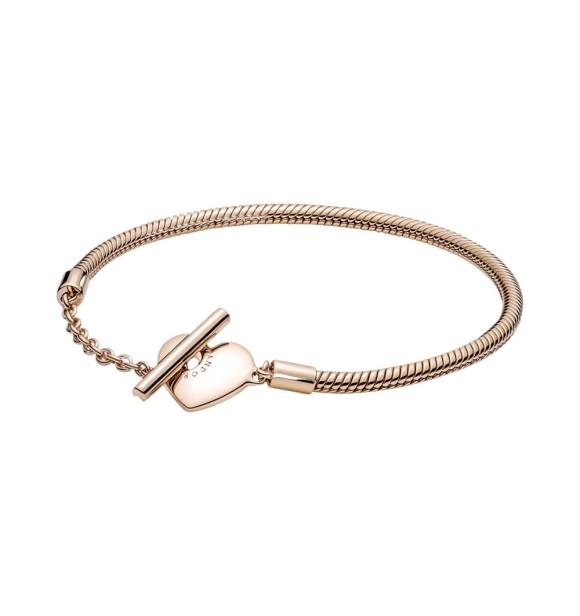 589285C00-18 Snake chain 14k rose gold-plated T-bar heart bracelet