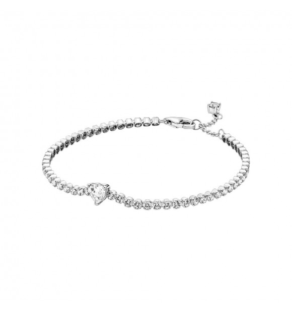 Heart sterling silver tennis bracelet with clear cubic zirconia