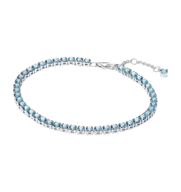 PANDORA 591469C03 Sterling silver tennis bracelet with aquamarine blue crystal