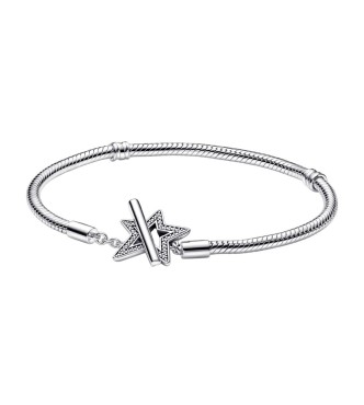 592357C01-20 Snake chain sterling silver star toggle bracelet with clear cubic zirconia