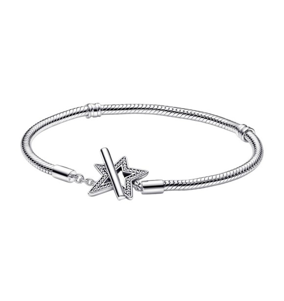 592357C01-19 Snake chain sterling silver star toggle bracelet with clear cubic zirconia