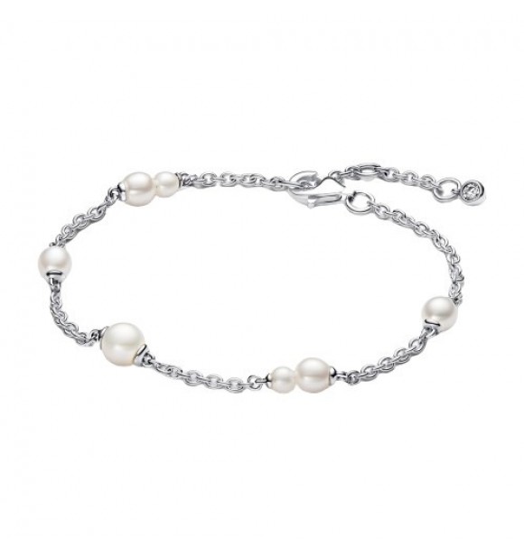 PANDORA 593172C01-16 Pulsera de plata de primera ley con perla cultivada de agua dulce tratada en color blanco y circonita cúbica transparente
