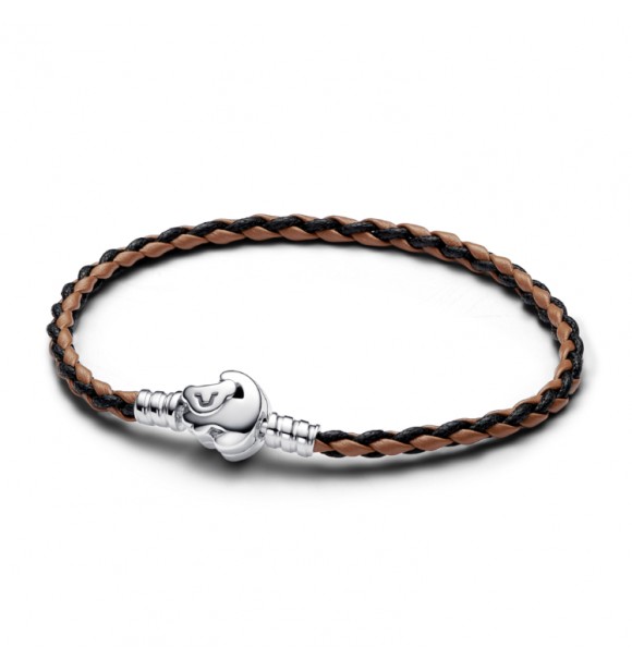 PANDORA 593361C01-S1 Pulsera Disney El Rey León de plata de primera ley con cuero marrón y negro