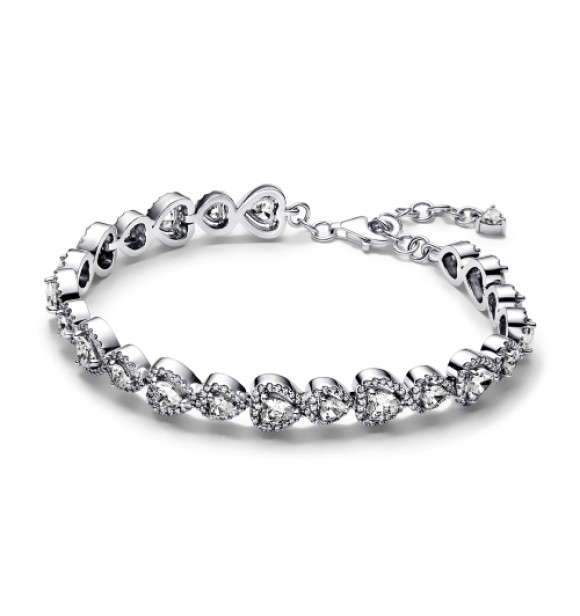 593655C01-16 Hearts sterling silver bracelet with clear cubic zirconia