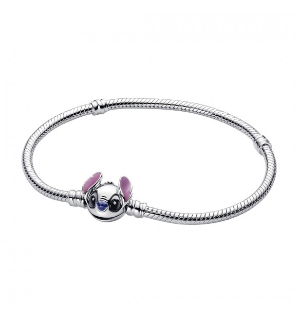 PANDORA 593738C01 Disney Stitch snake chain sterling silver bracelet with purple,
 black and blue enamel