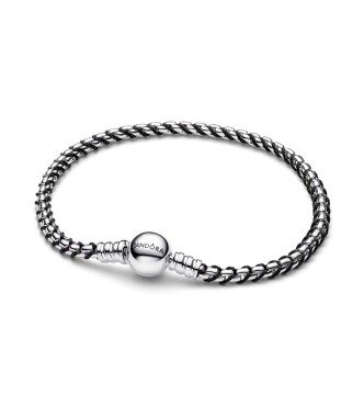593816C02-18 Braided sterling silver box chain bracelet with black textile cord