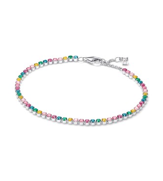593927C03-16 Sterling silver tennis bracelet with yellow,
 blue, phlox pink, green crystal, pink, clear and fancy pink cubic zirconia
