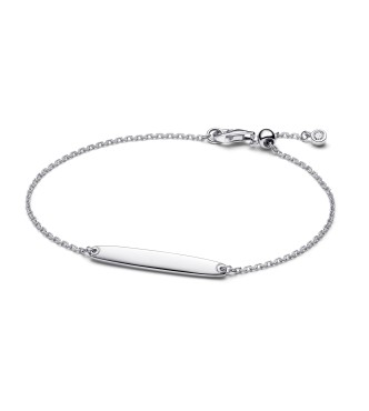 594010C01-18 Engravable sterling silver bar bracelet with clear cubic zirconia