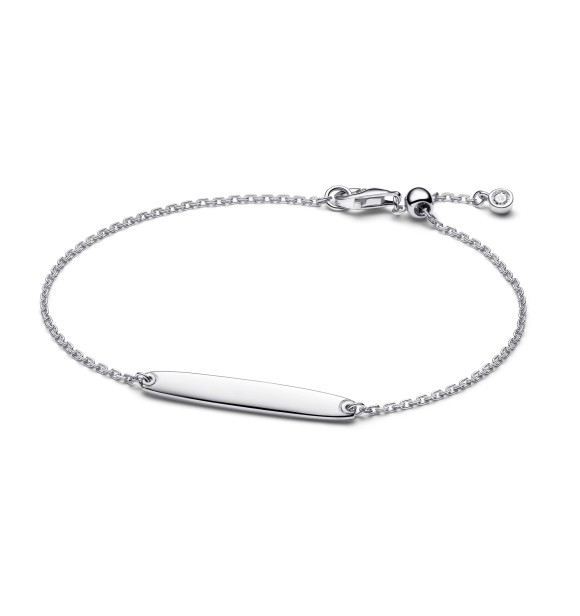 594010C01-18 Engravable sterling silver bar bracelet with clear cubic zirconia