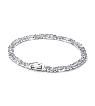 594227C01-18 Oval cuban chain sterling silver bracelet with clear cubic zirconia