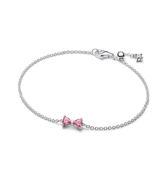 594234C01-18 Bow sterling silver bracelet with fancy pink and clear cubic zirconia