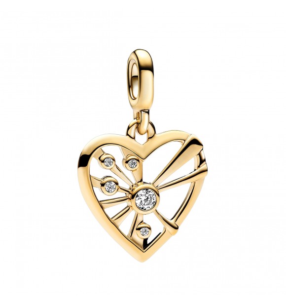 PANDORA 762691C01 Medallón de corazón enchapado en oro de 14k con circonita cúbica transparente