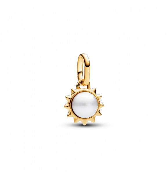 PANDORA 763035C01 Mini colgante de sol chapado en oro de 14k con perla cultivada de agua dulce blanca tratada