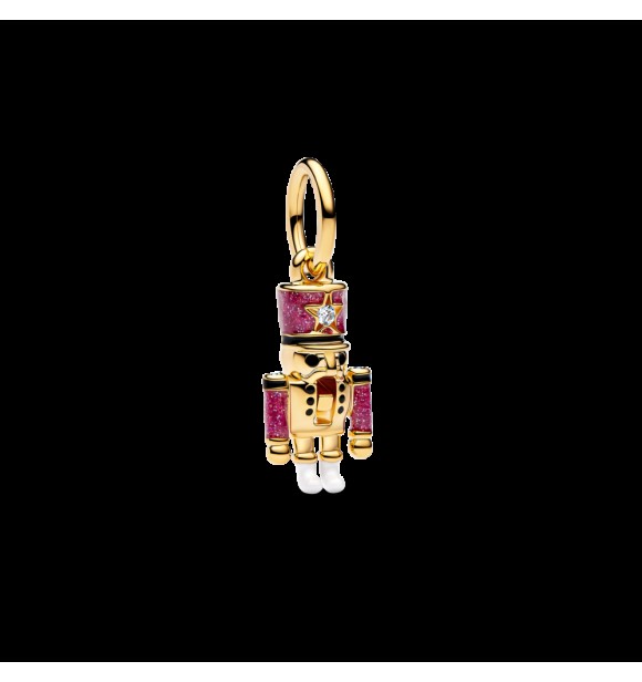 PANDORA 763583C01 Cascanueces colgante chapado en oro de 14k con circonita cúbica transparente y esmalte rosa,
 negro y blanco brillante.