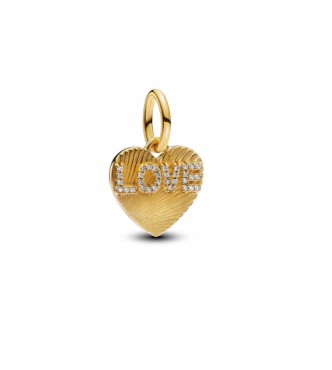 Colgante de corazón de amor grabable bañado en oro de 14k con circonita cúbica transparente