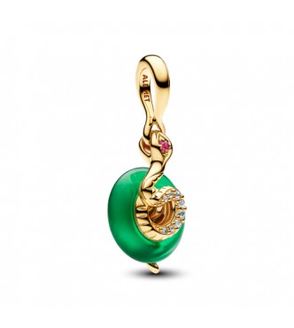 PANDORA 763617C01 Colgante Snake bañado en oro de 14k con circonitas cúbicas transparentes rojas y cristal de Murano verde