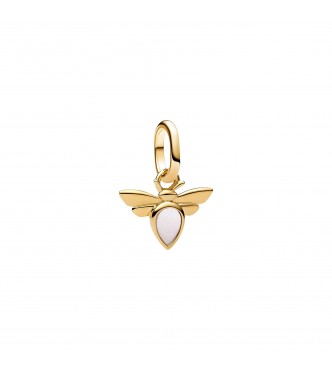 PANDORA 763826C01 Bee 14k gold-plated mini dangle with white bioresin man-made mother of pearl