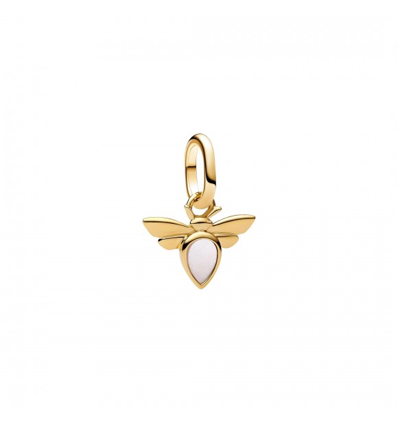 PANDORA 763826C01 Bee 14k gold-plated mini dangle with white bioresin man-made mother of pearl