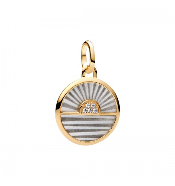 PANDORA 763859C01 Sunrise 14k gold-plated medallion with white bioresin man-made mother of pearl and clear cubic zirconia