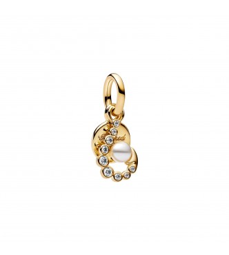 PANDORA 763891C01 Hook 14k gold-plated double dangle with white lacquered artificial pearl and clear cubic zirconia
