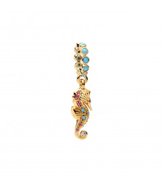 PANDORA 763895C01 Seahorse 14k gold-plated dangle with clear cubic zirconia,
 capri blue crystal and phlox pink crystal