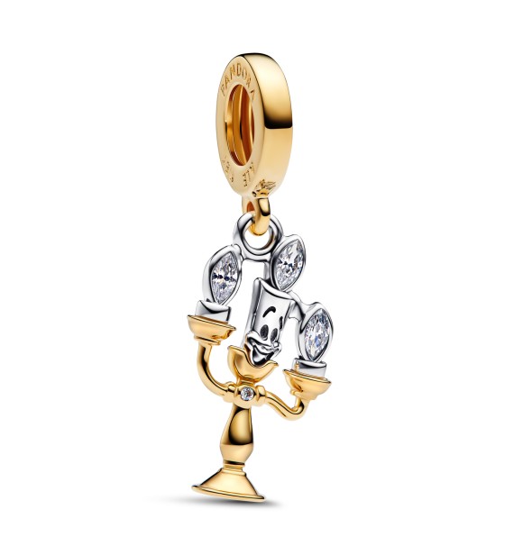 763985C01 Disney Lumiere sterling silver and 14k gold-plated dangle with clear cubic zirconia