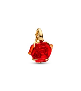 764018C01 Disney Beauty and The Beast rose 14k gold-plated dangle with red Murano glass