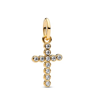 764063C01 Cross 14k gold-plated dangle with clear cubic zirconia