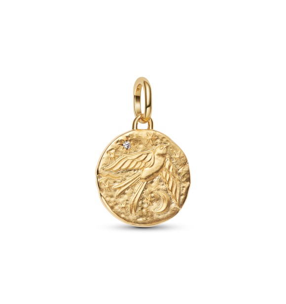 PANDORA Swallow 14k gold-plated medallion with clear cubic zirconia